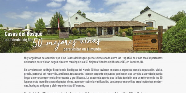 Casas del Bosque está dentro de las 50 mejores viñas para visitar en el mundo!